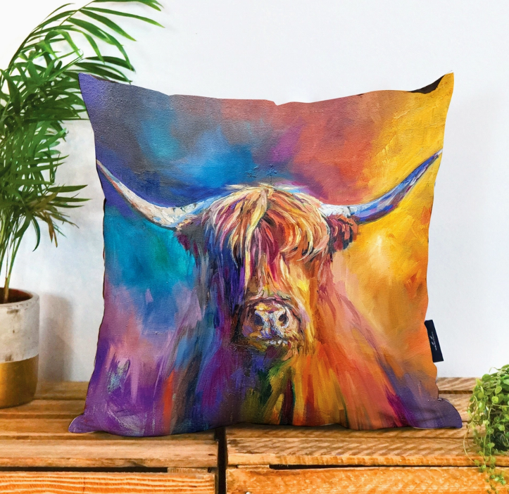 Harris Highland Cow Vegan Suede Cushion Cover