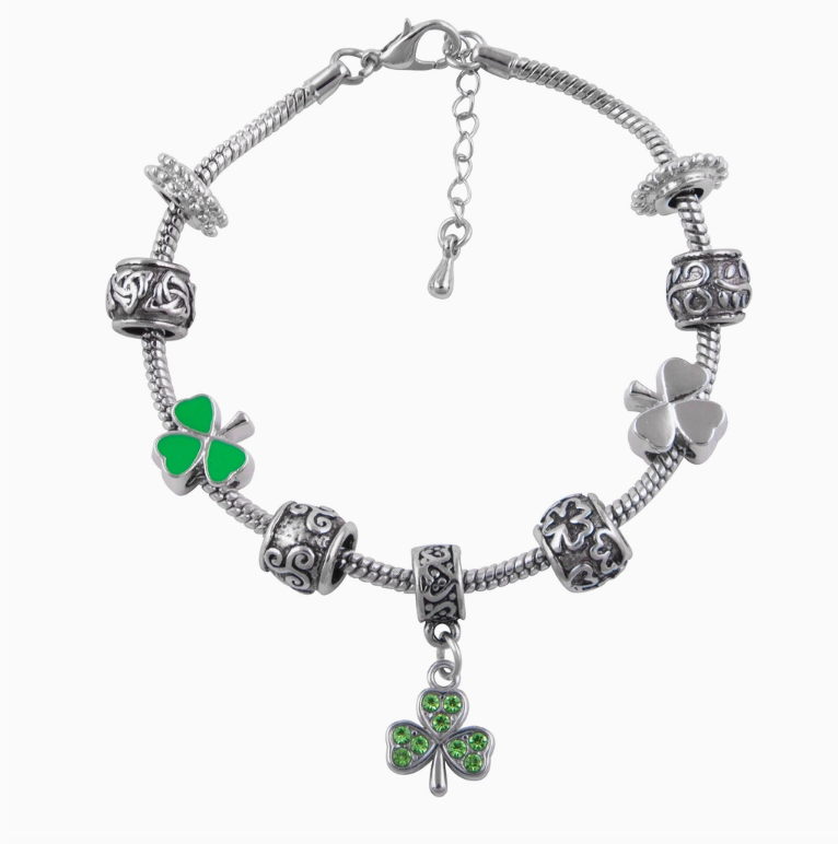 Irish Bracelet with Hanging Jewelled Clover