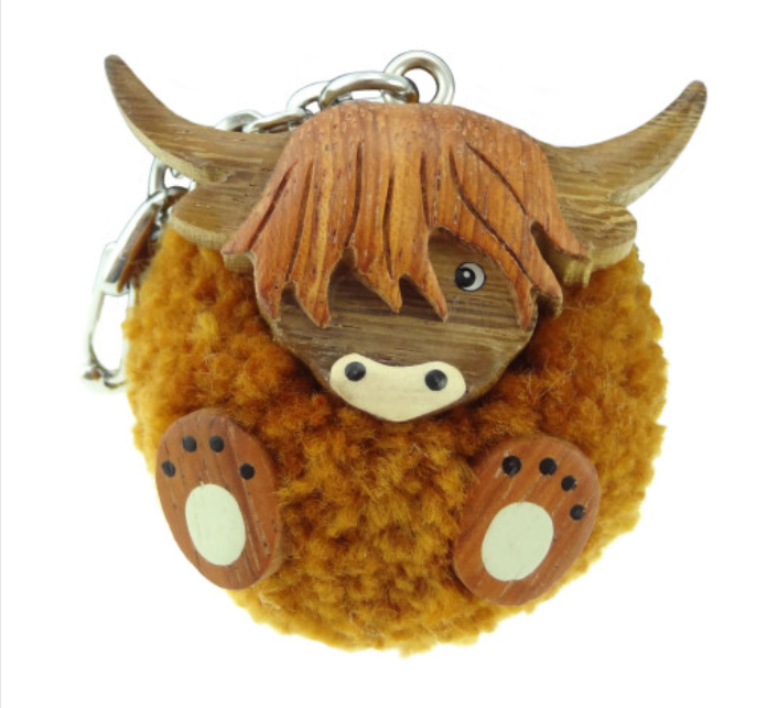 Highland Cow Pom Pom Keyring