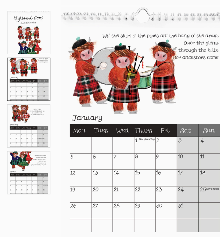 Highland Coos 2026 Calendar