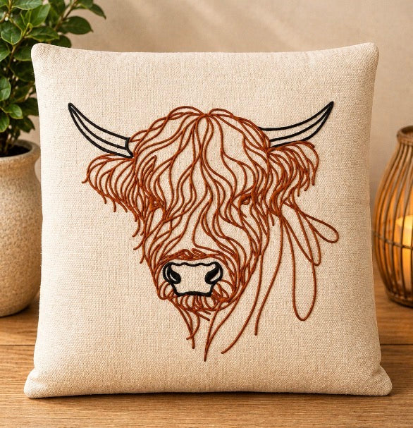 Coo Head Embroidered Canvas - Made in Scotland