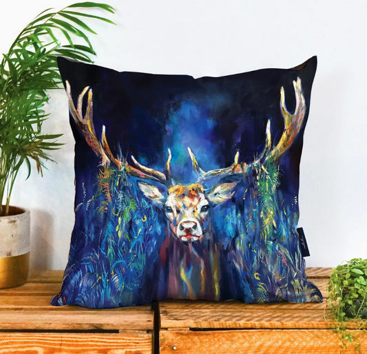 Blue Grazing Stag Cushion Cover