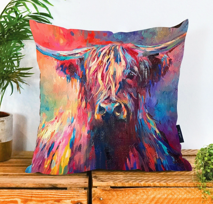 Highland Cow Vegan Suede Cushion Cover