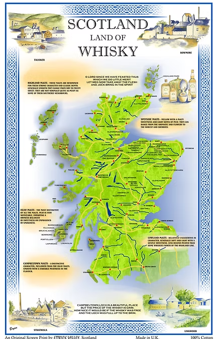 Scotland Land of Whisky Tea Towel by Ettrick Valley, Scotland