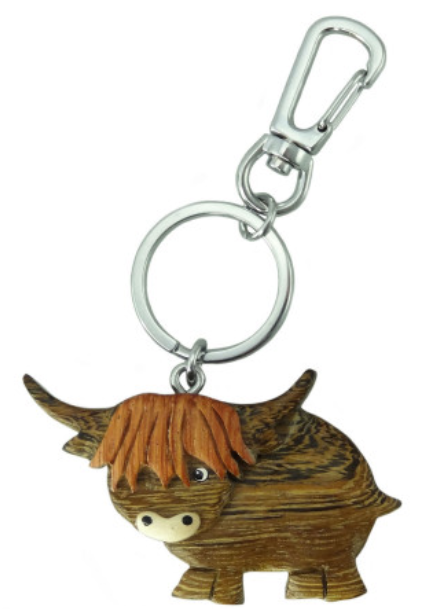 Wooden Highland Cow Keyring